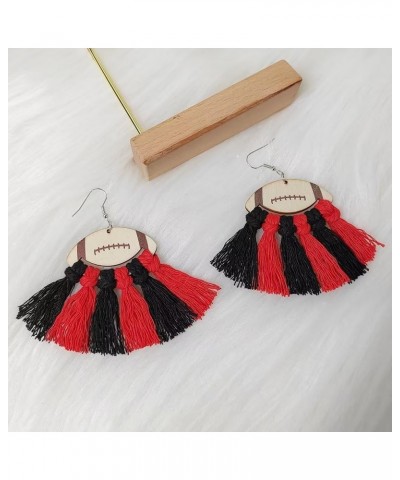 Game Day Earrings Handmade Wooden Football Colorful Tassel Drop Dangle Earrings Braided Sports Football Earrings Lover Jewelr...