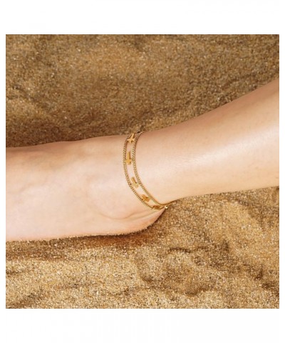 Solid 18K Over Gold Anklet for Women,Gold Anklets for Women Layered/Tennis/Paperclip Link/Herringbone/Evil Eye/Cuban/Mariner/...