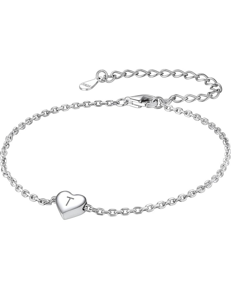 925 Sterling Silver Adjustable A-Z Letter Initial Heart Chain Charm Bracelet for Women Girls (with Gift Box) T $10.32 Bracelets