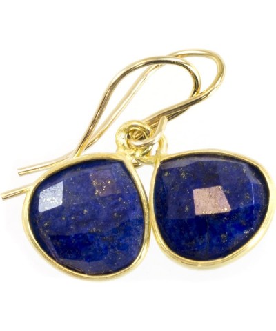 Lapis Lazuli Earrings Heart Teardrop Goldtone Bezel Faceted Small Dainty Classic Simple Yellow Gold $18.24 Earrings