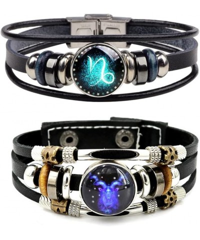 2Pcs Multilayer Constellation Zodiac Leather Bracelet Handmade Woven Zodiac Sign Wrap Wristband Bracelet Jewelry for Women Me...