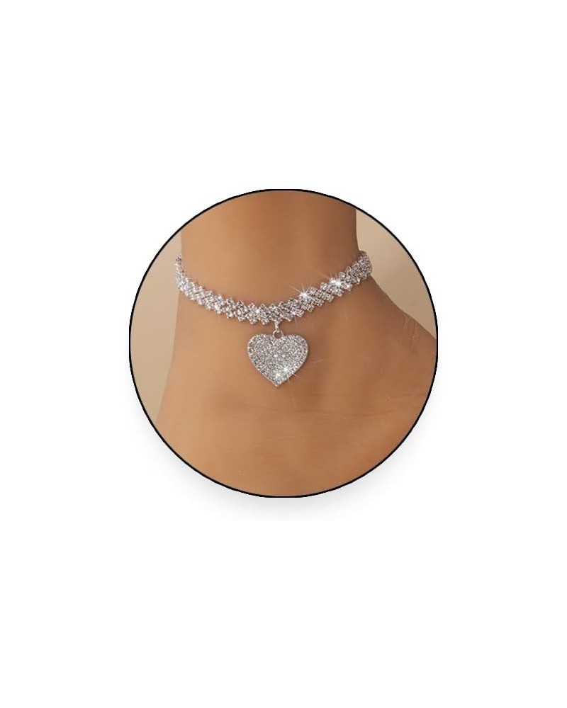 Heart Rhinestone Ankle Bracelets Adjustable Shiny Love Heart Five-Pointed Star Anklet Foot Chain Fashion Beach Summer Jewelry...