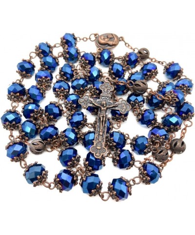 Store Deep Blue Crystal Beads Rosary Necklace Holy Soil Medal & Cross Crucifix Christian Handmade Religious Rosaries $11.17 N...