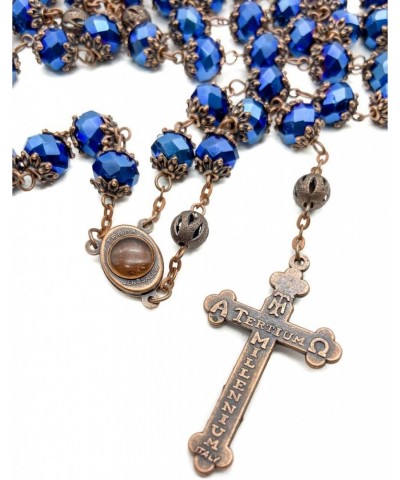 Store Deep Blue Crystal Beads Rosary Necklace Holy Soil Medal & Cross Crucifix Christian Handmade Religious Rosaries $11.17 N...