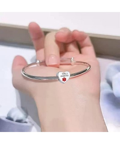 Heart Medical Alert ID TYPE2 DIABETES Charms Emergency First Aid Laser Engraved Health Alert Bead for Pandora Bracelets Women...