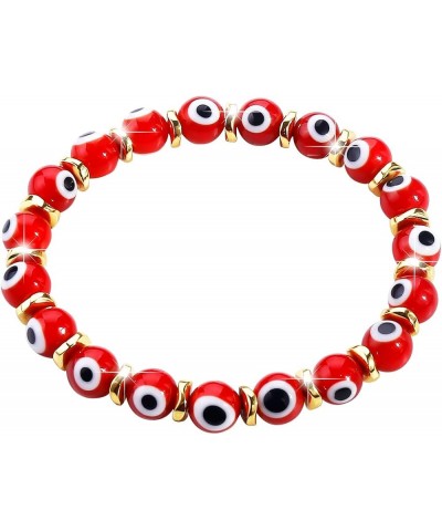 Evil Eye Bracelets for Women Protect 8mm ojo Glass Beaded Protection Stretch Braclet Jewelry Red-Gold $12.38 Bracelets