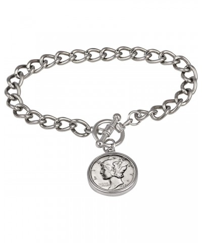 Silver Mercury Dime Silvertone Coin Toggle Bracelet $18.17 Bracelets