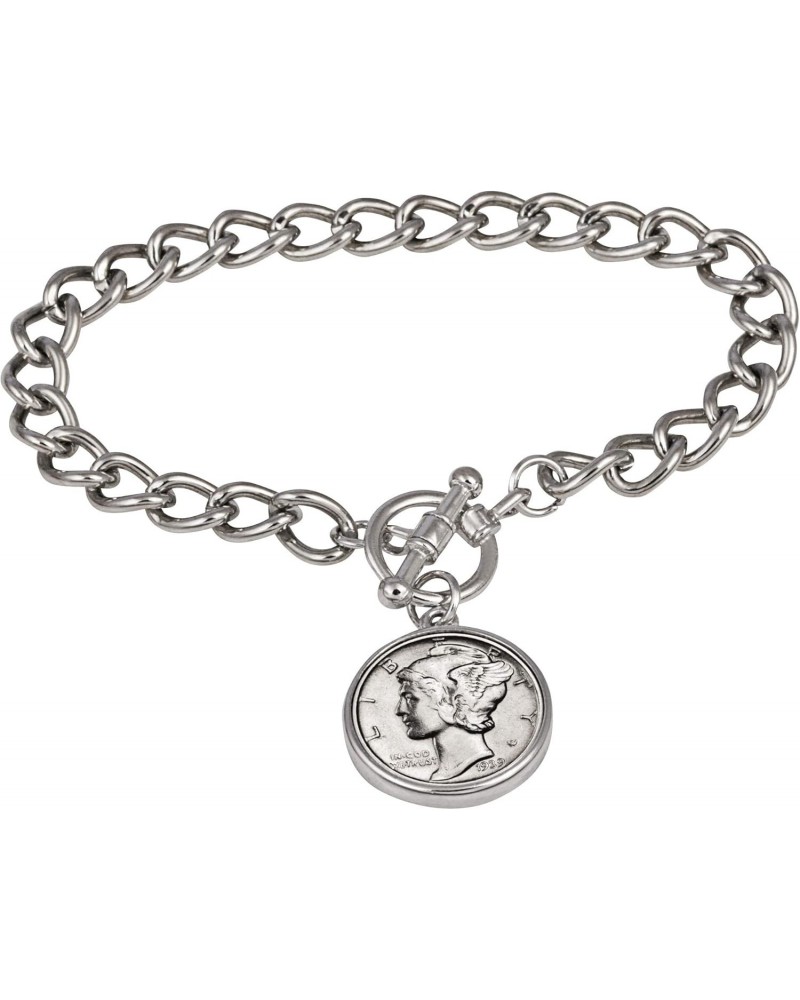 Silver Mercury Dime Silvertone Coin Toggle Bracelet $18.17 Bracelets