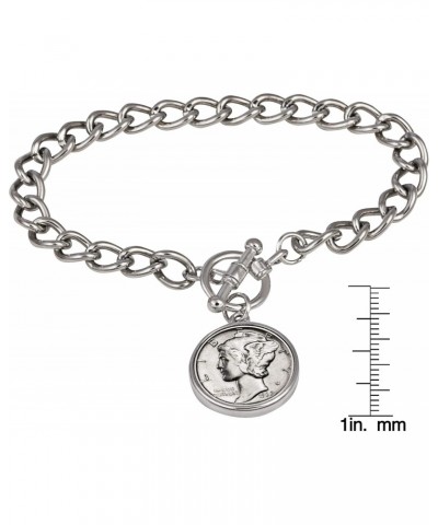 Silver Mercury Dime Silvertone Coin Toggle Bracelet $18.17 Bracelets