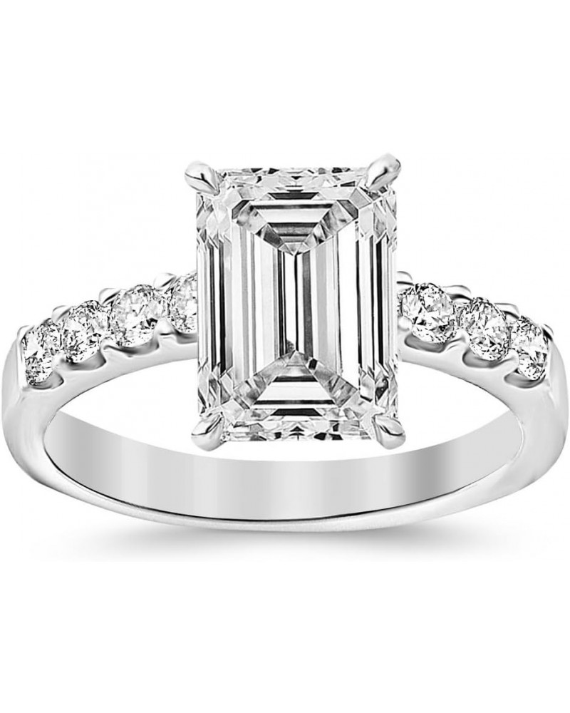 14K White Gold 2.5 Carat LAB GROWN DIAMOND Classic Prong Set Emerald Cut Diamond Engagement Ring (G-H Color VS1-VS2 Clarity 2...