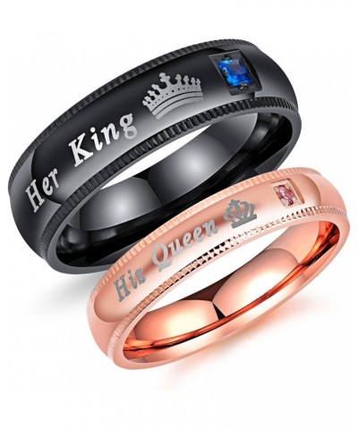 Couples Her King and His Queen Enagagement Bridal Ring Set 2PCS, Black Rose Gold Color His 11 Her 5 $9.85 Bracelets