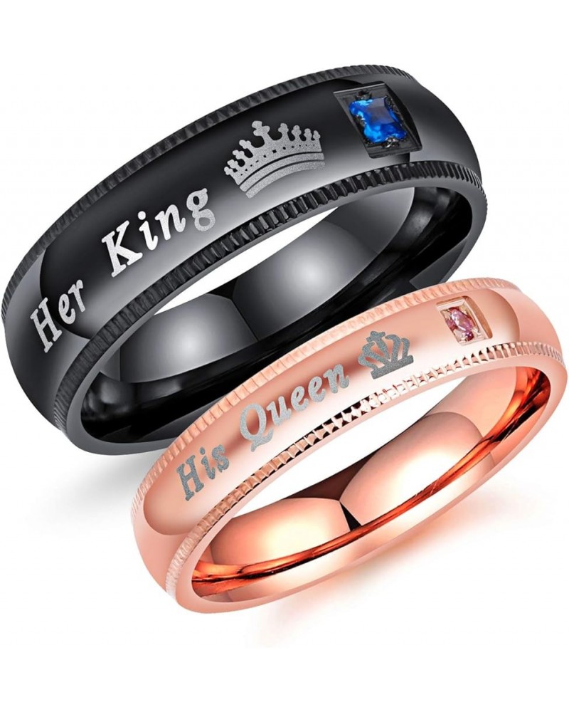 Couples Her King and His Queen Enagagement Bridal Ring Set 2PCS, Black Rose Gold Color His 11 Her 5 $9.85 Bracelets