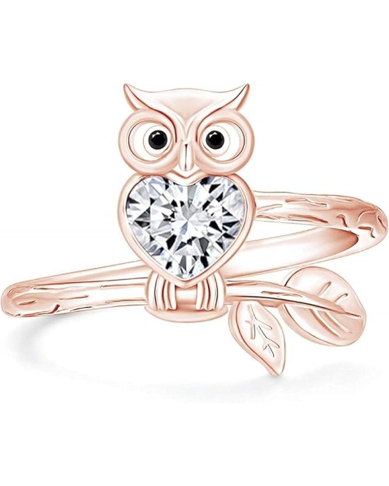 Created Heart Shape White Diamond 925 Sterling Silver 14K Gold Finish Engagement Wedding Night Owl Promise Ring For Women Ros...