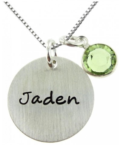 Solo Personalized Sterling Silver Round Charm Necklace. Customize with your Favorite Name. Choice of Swarovski® Birthstone or...