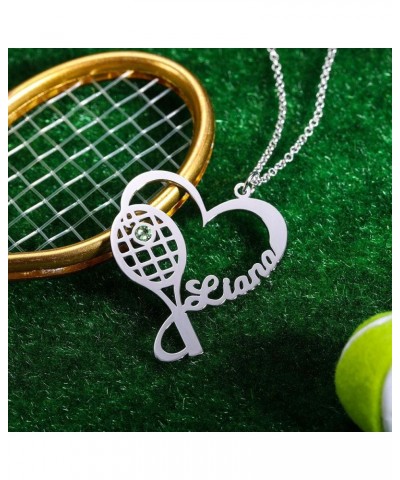 Tennis Racket Necklace Personalized Name Necklace 925 Sterling Silver Tennis Pendant Customized Sports Jewelry Gift for Tenni...