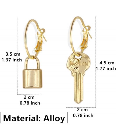 45mm Gold Key Circle Dangle Earrings for Women Small Hoop Earrings with Charm Personalized Key Jewelry Gold Asymmetry $7.07 E...