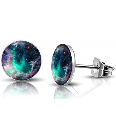 316L Surgical Stainless Steel galaxy Round Circle Button Stud Post Earrings 10MM silver $8.79 Earrings