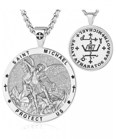 925 Sterling Silver St Michael/St Christopher/St Benedict/Virgin Mary/San Judas Tadeo/Good Shepherd Cross/Archangel Necklace ...