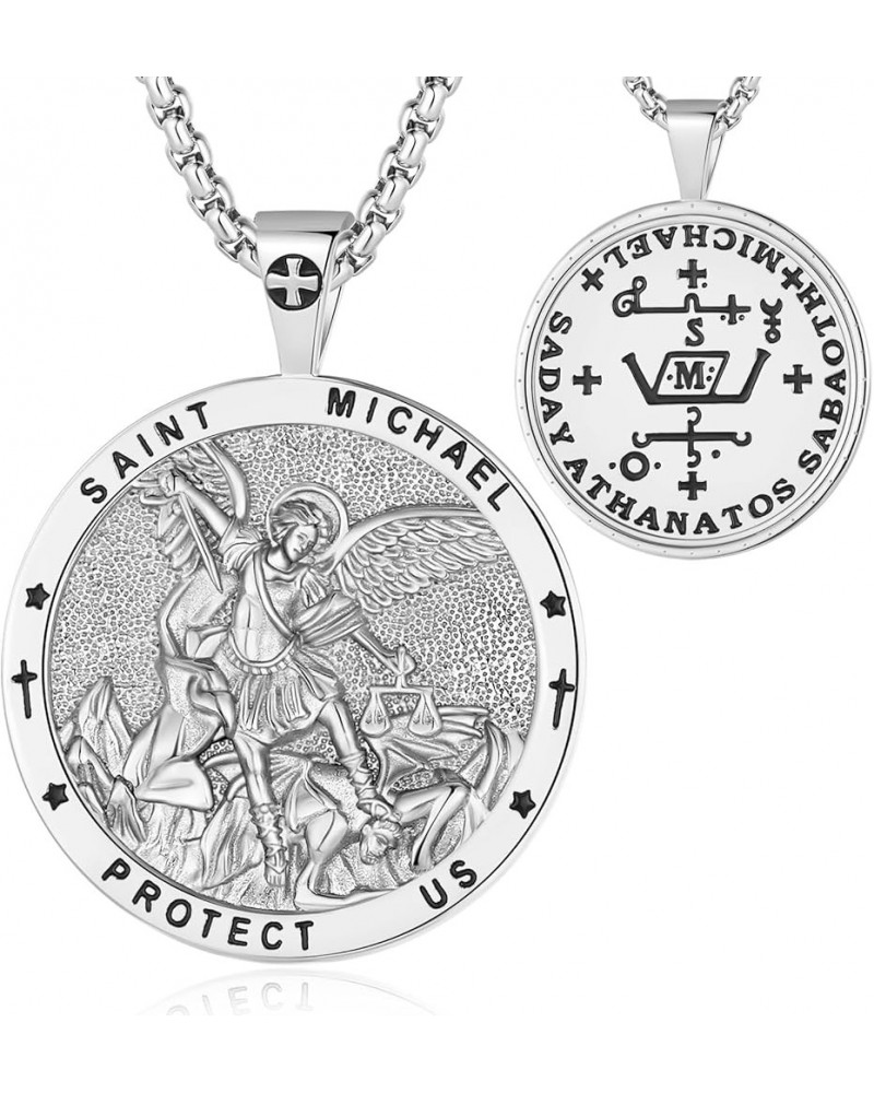 925 Sterling Silver St Michael/St Christopher/St Benedict/Virgin Mary/San Judas Tadeo/Good Shepherd Cross/Archangel Necklace ...