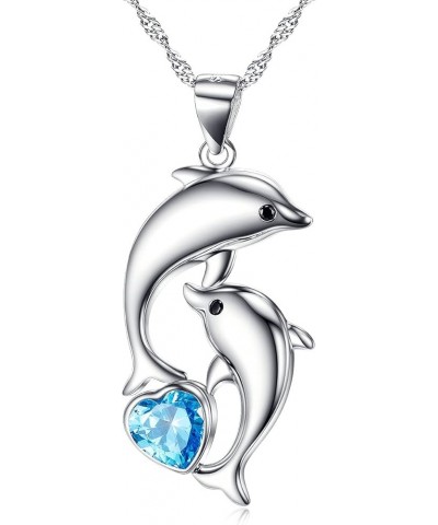 Dolphin Necklace 925 Sterling Silver Mothers Day Gifts For Women Necklace Chains Heart Blue Dolphin Necklace $23.77 Necklaces