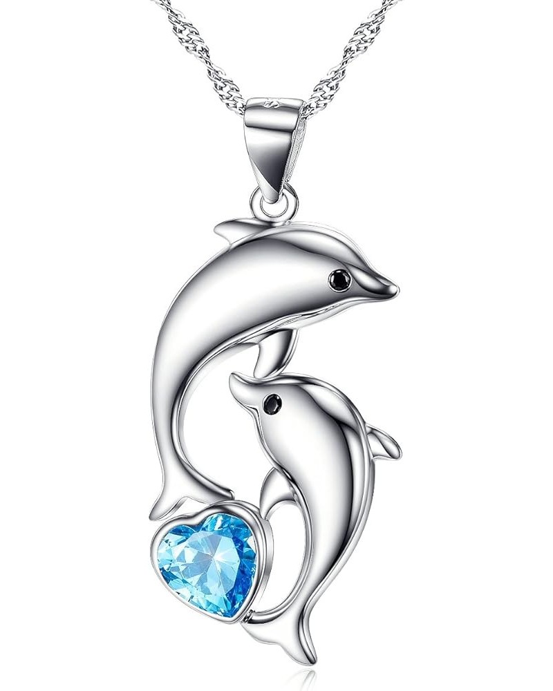 Dolphin Necklace 925 Sterling Silver Mothers Day Gifts For Women Necklace Chains Heart Blue Dolphin Necklace $23.77 Necklaces