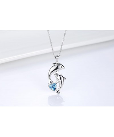 Dolphin Necklace 925 Sterling Silver Mothers Day Gifts For Women Necklace Chains Heart Blue Dolphin Necklace $23.77 Necklaces