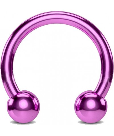 Titanium IP Over 316L Surgical Steel Circular Horseshoe Barbells w/Balls (Multiple Colors & Sizes) Purple | 14GA | 3/8"-10mm ...