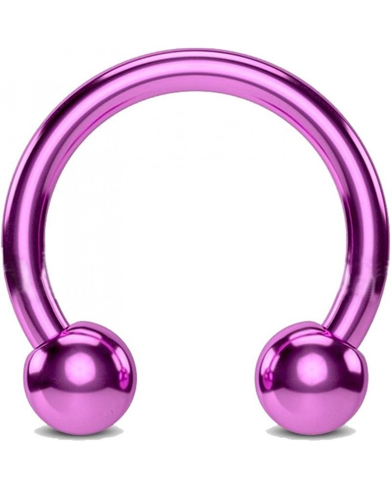 Titanium IP Over 316L Surgical Steel Circular Horseshoe Barbells w/Balls (Multiple Colors & Sizes) Purple | 14GA | 3/8"-10mm ...