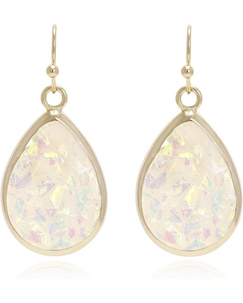 Tears of Mermaids" Iridescent & Colorful Abalone Opal Effect Dangling Tear Drop Earrings with Gold Plating for Women JELLY FI...