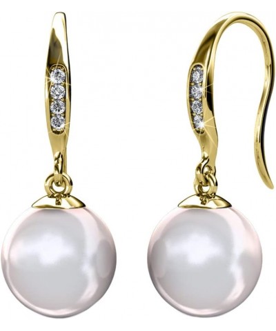 Betty 18K White Gold Plated Freshwater Pearl Earrings with Crystals, Beautiful Classic Pearl Drop Dangle Earrings, Women's Sp...