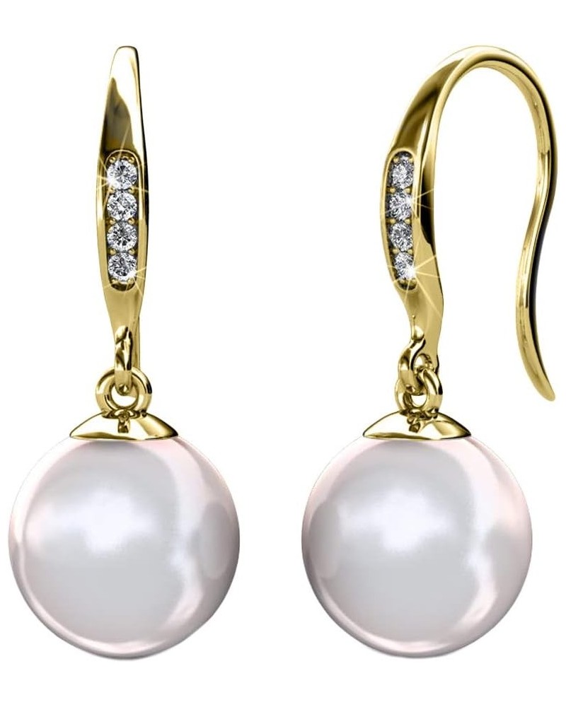 Betty 18K White Gold Plated Freshwater Pearl Earrings with Crystals, Beautiful Classic Pearl Drop Dangle Earrings, Women's Sp...