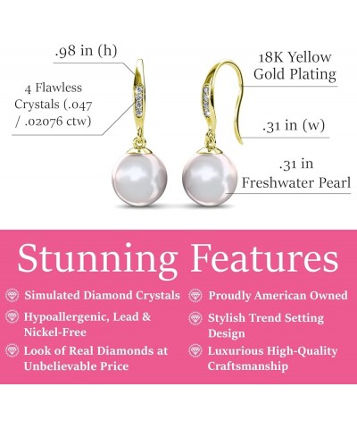 Betty 18K White Gold Plated Freshwater Pearl Earrings with Crystals, Beautiful Classic Pearl Drop Dangle Earrings, Women's Sp...