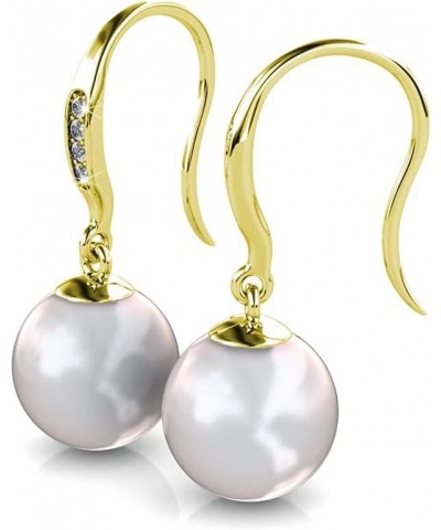 Betty 18K White Gold Plated Freshwater Pearl Earrings with Crystals, Beautiful Classic Pearl Drop Dangle Earrings, Women's Sp...