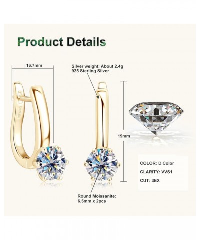 1CT Moissanite U-Shaped Pendant Drop Huggie Earrings for Women, Lab Create Diamond Hoop Earrings, 18K Gold Plated 925 Sterlin...