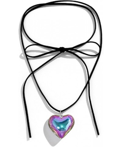 Trendy Puffy Heart Choker Necklace Big Heart Pendant Adjustable Velvet Chain Heart Necklaces Y2K Jewelry Accessories for Wome...