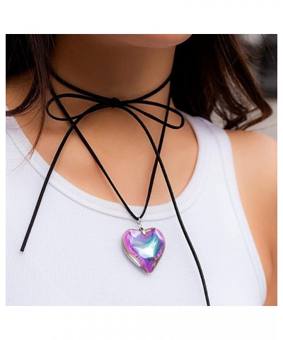 Trendy Puffy Heart Choker Necklace Big Heart Pendant Adjustable Velvet Chain Heart Necklaces Y2K Jewelry Accessories for Wome...