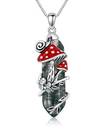 Mushroom Necklace Sterling Silver Snail Pendant Necklace Gift for Women Girls Style 5-Moss Agate $39.90 Necklaces