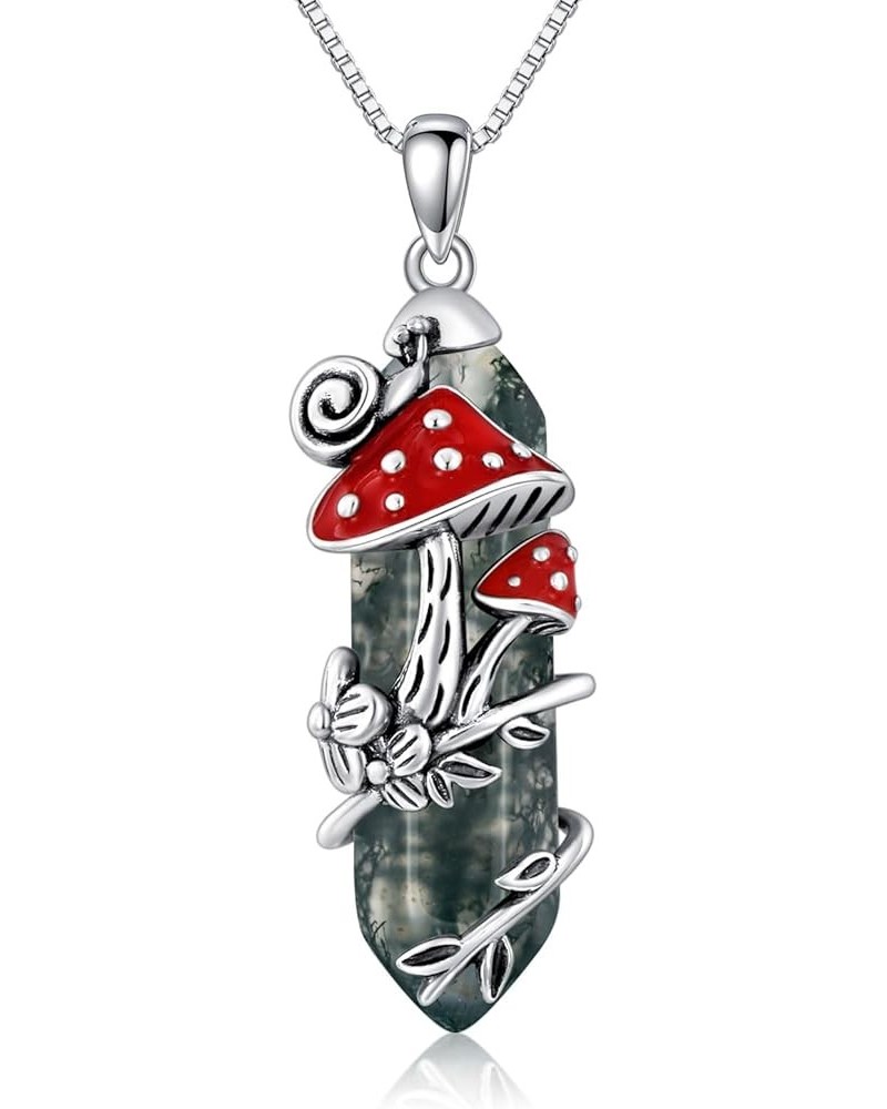 Mushroom Necklace Sterling Silver Snail Pendant Necklace Gift for Women Girls Style 5-Moss Agate $39.90 Necklaces