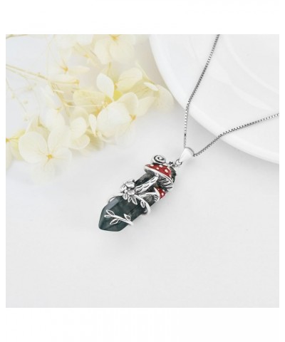 Mushroom Necklace Sterling Silver Snail Pendant Necklace Gift for Women Girls Style 5-Moss Agate $39.90 Necklaces