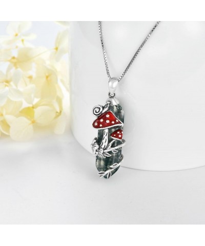 Mushroom Necklace Sterling Silver Snail Pendant Necklace Gift for Women Girls Style 5-Moss Agate $39.90 Necklaces