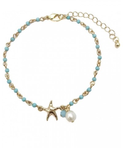 Starfish Charm and Freshwater Pearl Bead Link Anklet Gold - Blue Bead $6.83 Anklets