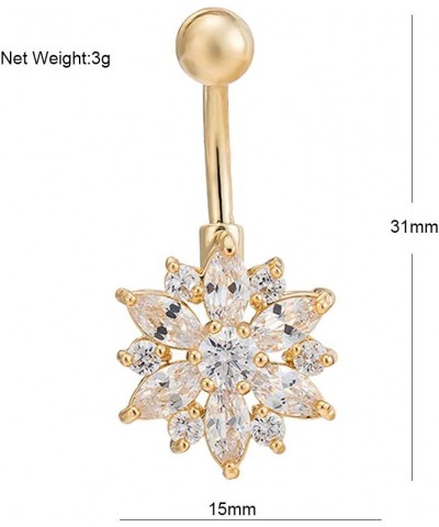 CZ Flower Belly Button Ring - Surgical Steel Vibrant Rhinestone Flower Navel Rings Plated in 18k Gold - Diamond Short Chrysan...