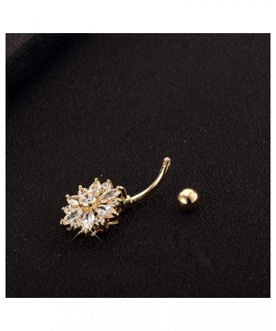 CZ Flower Belly Button Ring - Surgical Steel Vibrant Rhinestone Flower Navel Rings Plated in 18k Gold - Diamond Short Chrysan...