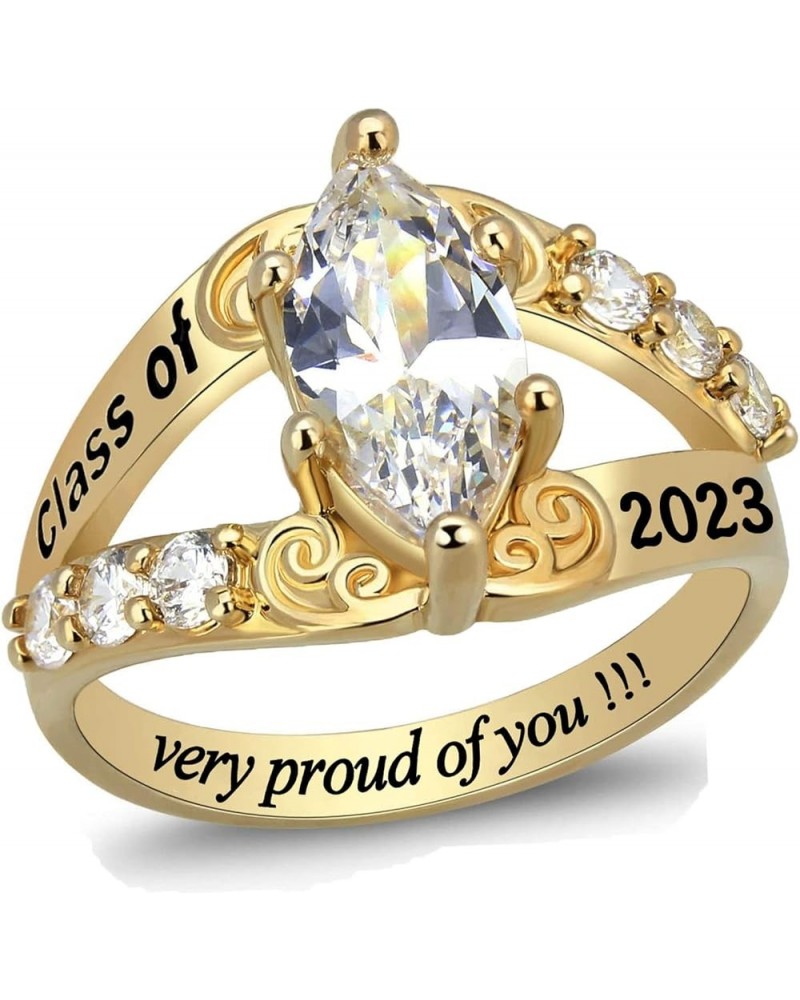 Fully Personalized Customized Class Rings 925 Sterling Silver High School Class Rings for Women Girls 2024 Yellow gold $34.01...