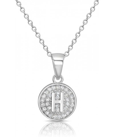 925 Sterling Silver Alphabet Letter Round Initial Pendant Necklace with Cubic Zirconia CZ Stones, Adjustable Chain Letter H $...