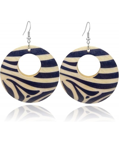 African Printing Drop Dangle Earrings Wooden Round Zebra Print Earrings For Women Girls Zebra $6.83 Earrings