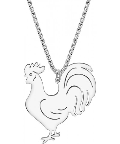 Stainless Steel Rooster Hen Chicken Necklace Farm Animals Jewelry Trendy Gifts for Women Girls Pendant Charms Silver Rooster ...