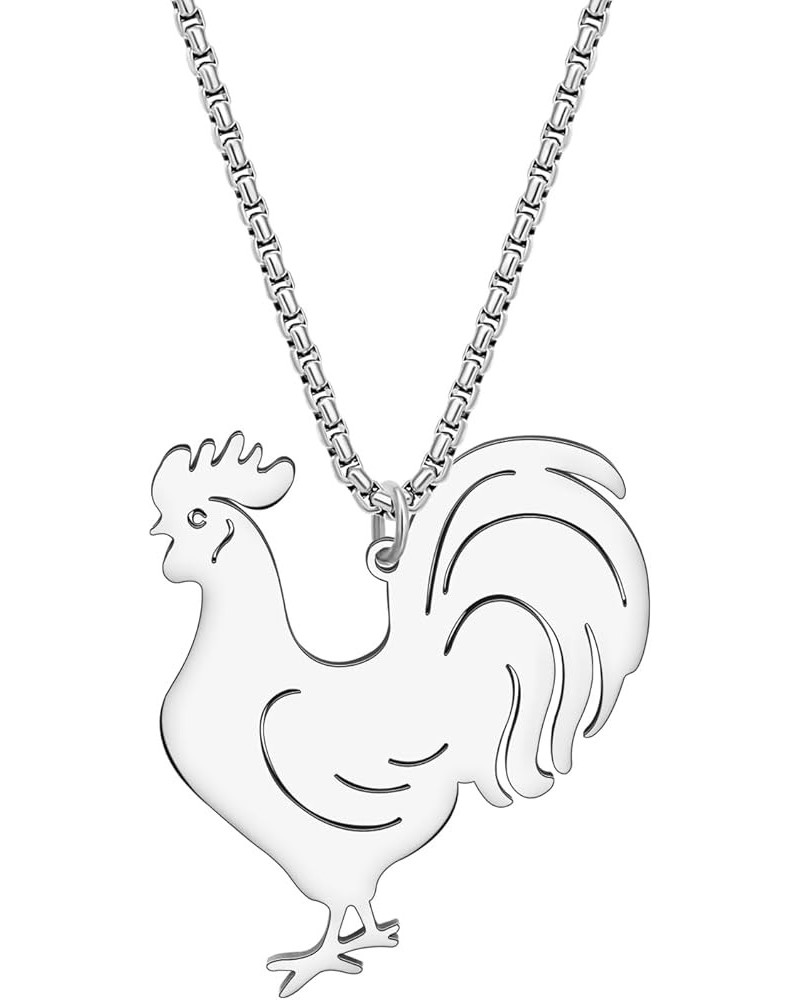 Stainless Steel Rooster Hen Chicken Necklace Farm Animals Jewelry Trendy Gifts for Women Girls Pendant Charms Silver Rooster ...