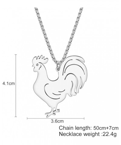 Stainless Steel Rooster Hen Chicken Necklace Farm Animals Jewelry Trendy Gifts for Women Girls Pendant Charms Silver Rooster ...