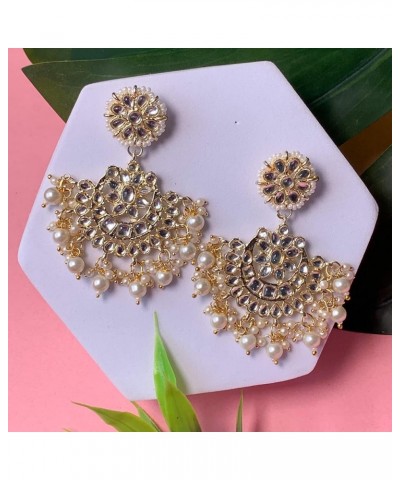 18K Gold Plated Indian Wedding Bollywood Matt Finish Chandbali Earrings Handcrafted Kundan & Pearl (E2911-1) White $10.20 Ear...